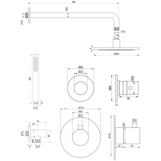 Brauer Edition 5-GK-074 thermostatische inbouw regendouche SET 03 koper geborsteld PVD