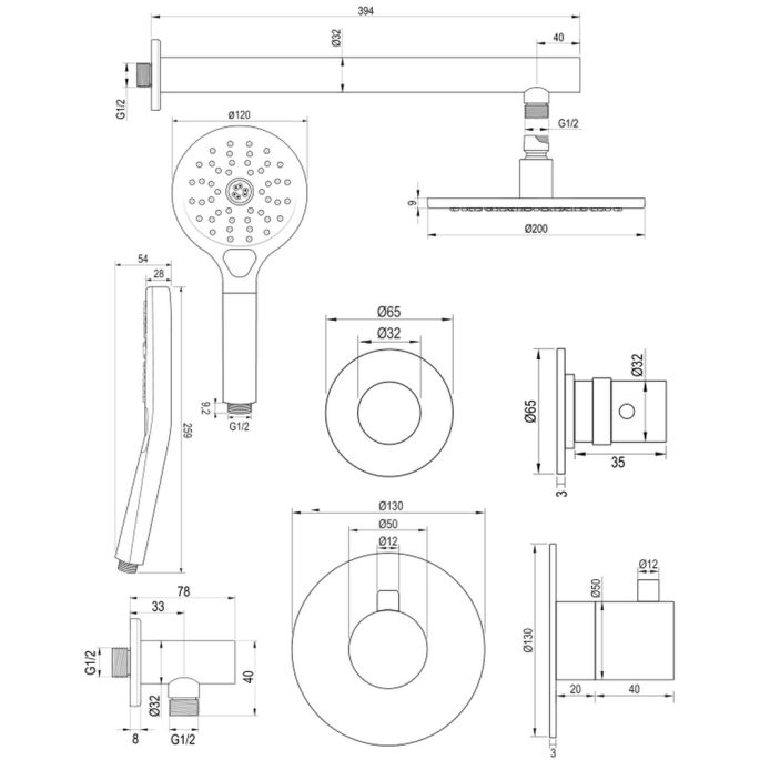 Brauer Edition 5-GM-028 thermostatische inbouw regendouche SET 07 gunmetal geborsteld PVD