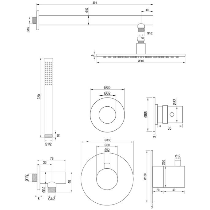Brauer Edition 5-NG-026 thermostatische inbouw regendouche SET 02 RVS geborsteld PVD