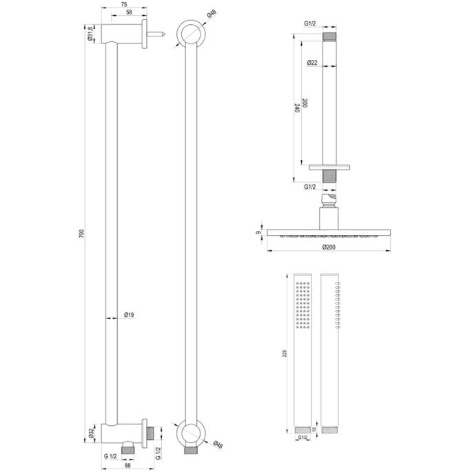 Brauer Edition 5-NG-033 thermostatische inbouw regendouche SET 17 RVS geborsteld PVD