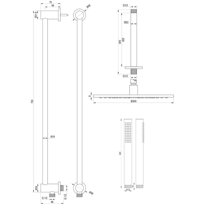 Brauer Edition 5-NG-035 thermostatische inbouw regendouche SET 18 RVS geborsteld PVD