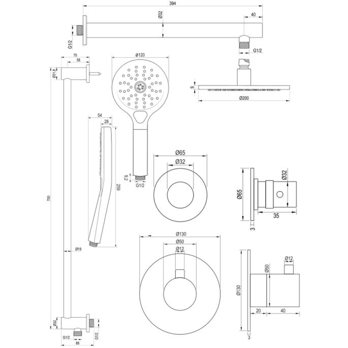 Brauer Edition 5-NG-036 thermostatische inbouw regendouche SET 19 RVS geborsteld PVD