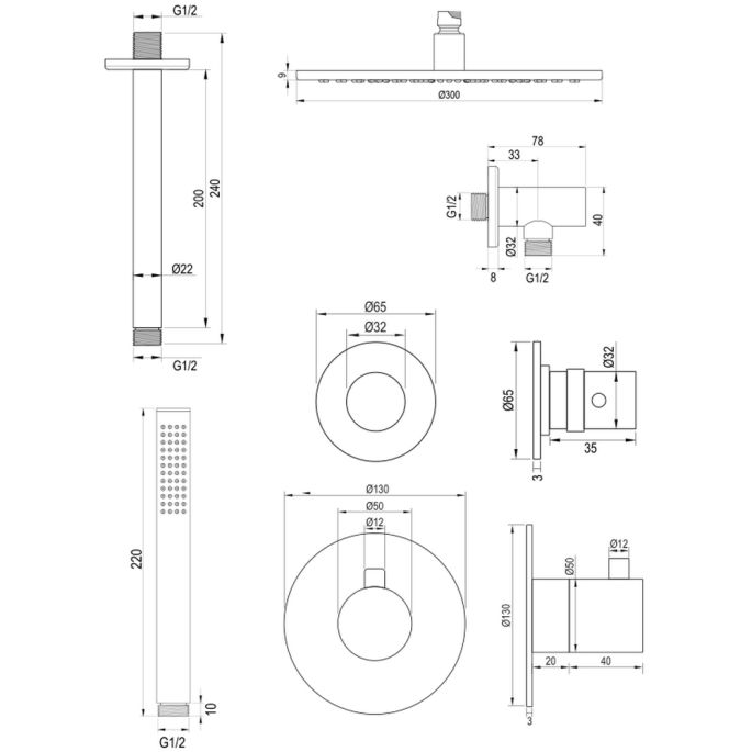 Brauer Edition 5-S-027 thermostatische inbouw regendouche SET 06 mat zwart