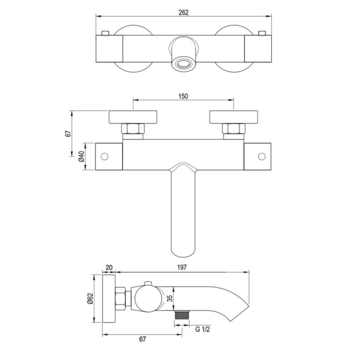 Brauer Edition 5-S-041-2 opbouw baddouche thermostaatkraan SET 02 mat zwart