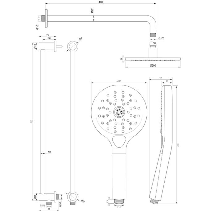 Brauer Edition 5-S-180 thermostatische Unterputz-Regenbrause mit Drucktasten SET 69 mattschwarz