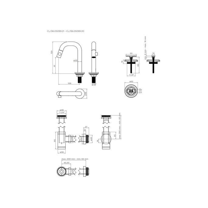Clou Kaldur CL060509920 set tbv (New)Flush / First fonteinen - fonteinkraan (rechtse versie), sifon en afvoerplug, mat wit
