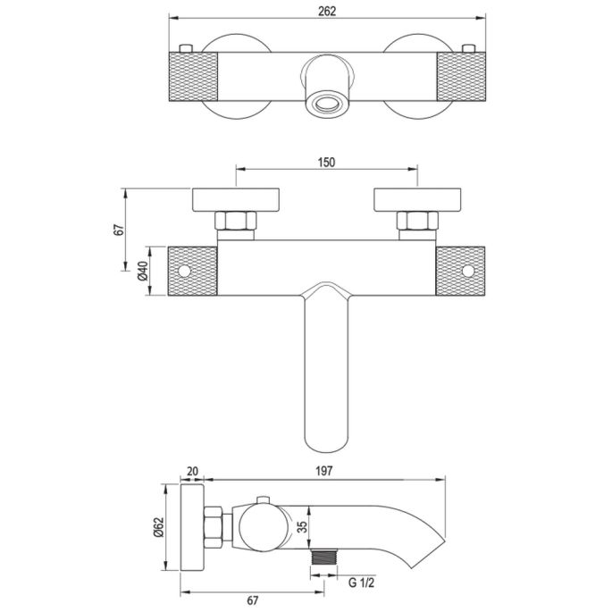 Brauer Carving 5-GM-085-2 opbouw baddouche thermostaatkraan SET 02 gunmetal geborsteld PVD