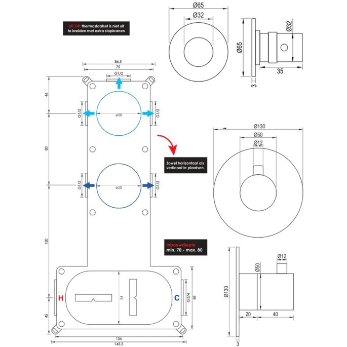 Brauer Edition 5-CE-033 thermostatische inbouw regendouche SET 17 chroom