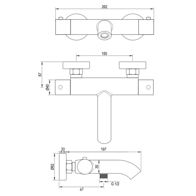 Brauer Edition 5-GM-041-1 opbouw baddouche thermostaatkraan SET 01 gunmetal geborsteld PVD