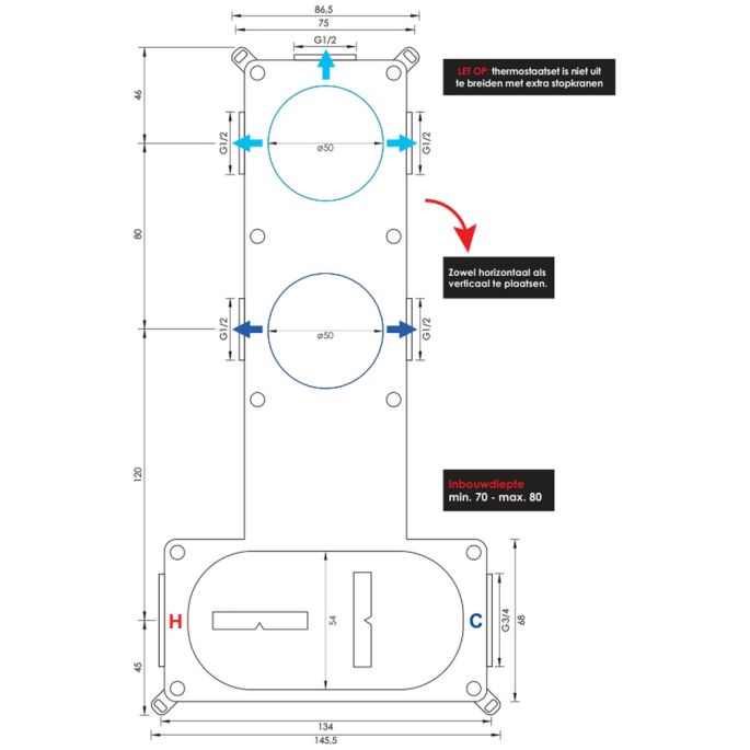 Brauer Edition 5-NG-025 thermostatische inbouw regendouche SET 05 RVS geborsteld PVD