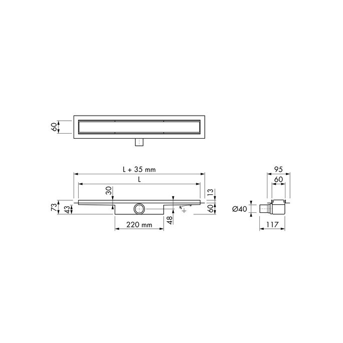 Easy Drain Compact 30 Flens EDCOMPR90030 douchegoot met RVS flens 90cm zijuitloop
