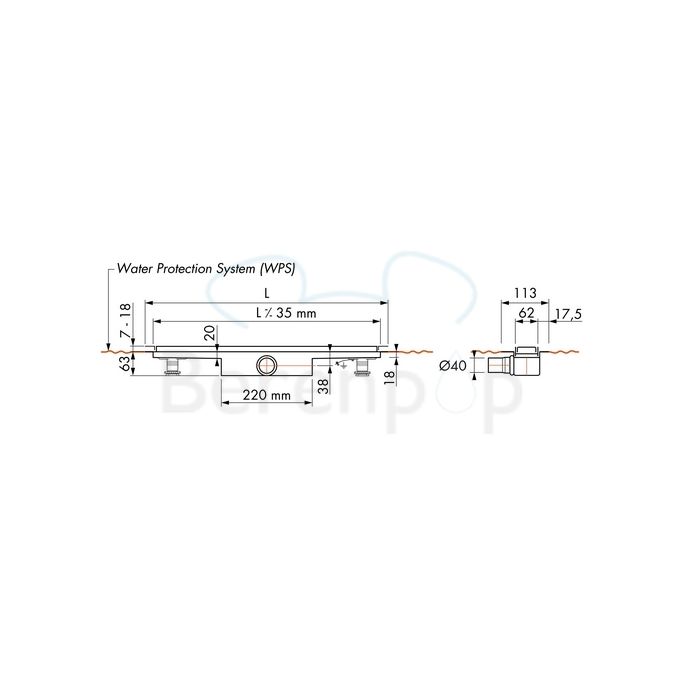 Easy Drain Compact 30 TAF EDCOMTAF140030 douchegoot 140cm zijuitloop