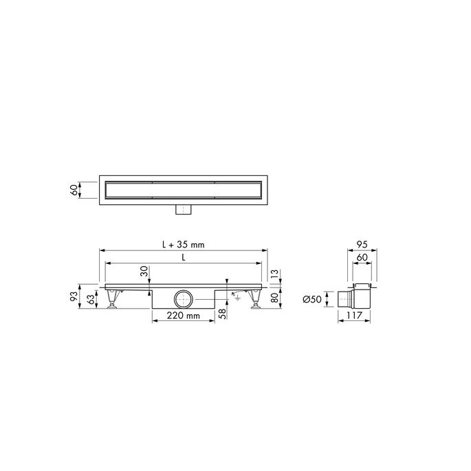 Easy Drain Compact 50 Flens EDCOMPR70050 douchegoot met RVS flens 70cm zijuitloop