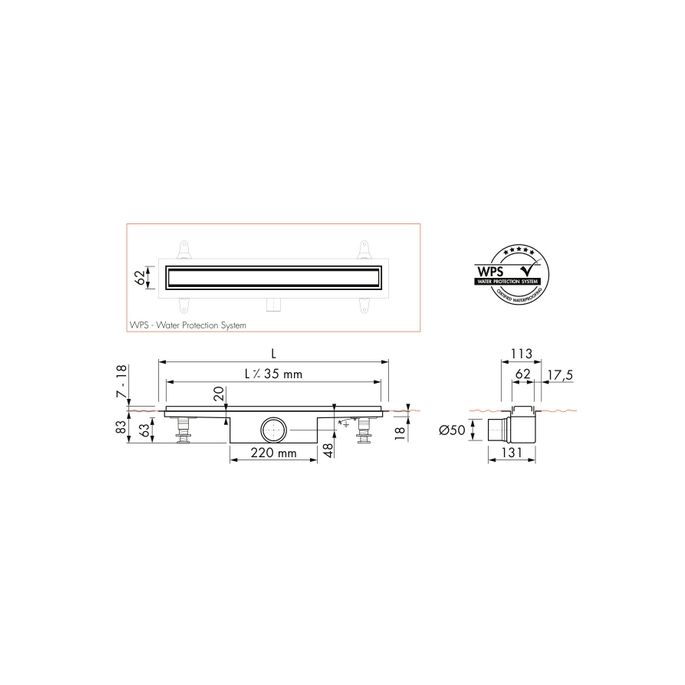 Easy Drain Compact 50 TAF Black EDM1TAFZM120050B douchegoot 120cm zijuitloop