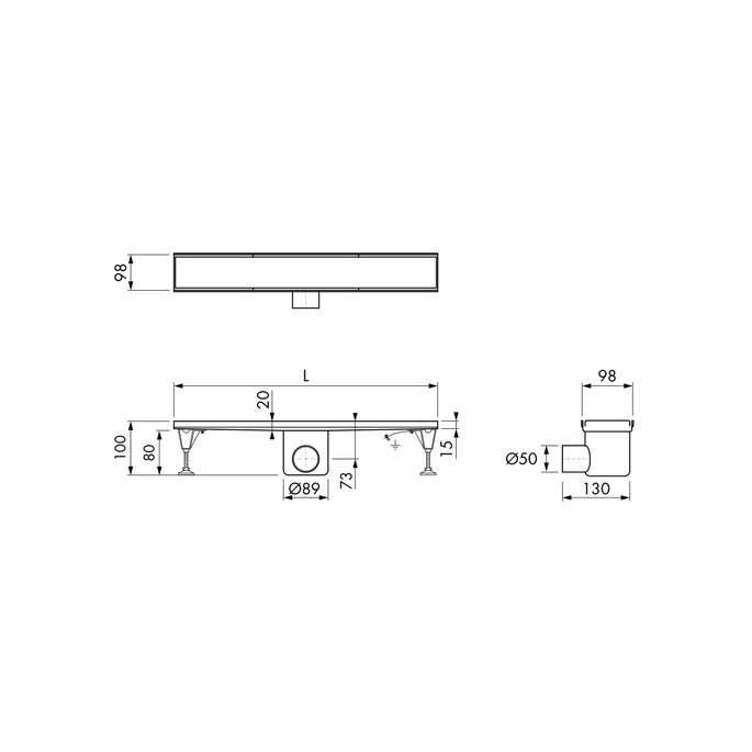 Easy Drain Fixt 50 EDFT100050 douchegoot 100cm zijuitloop (OUTLET)