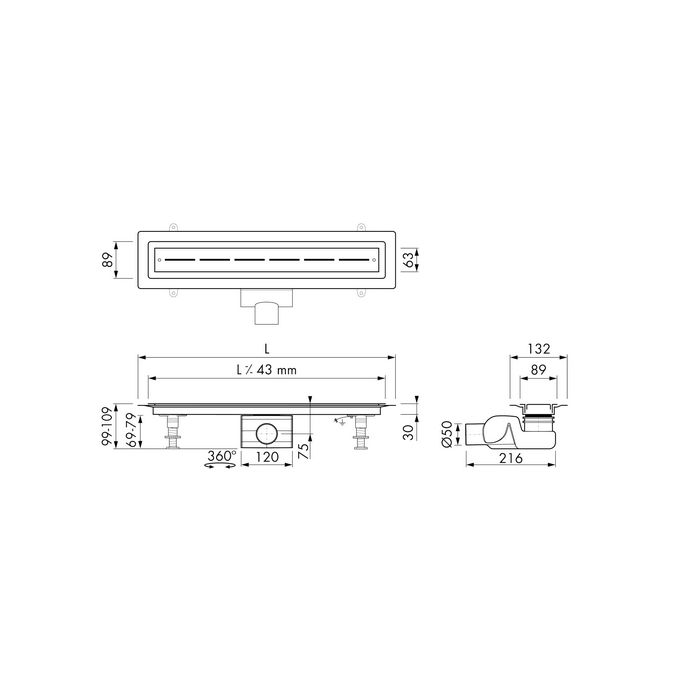 Easy Drain Vinyl EDVINM290050 douchegoot 90cm zijuitloop
