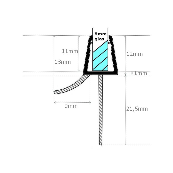 Exa-Lent Universal DS641008 mat zwart doucheprofiel 1 flap 1 flapje 100cm - 8mm