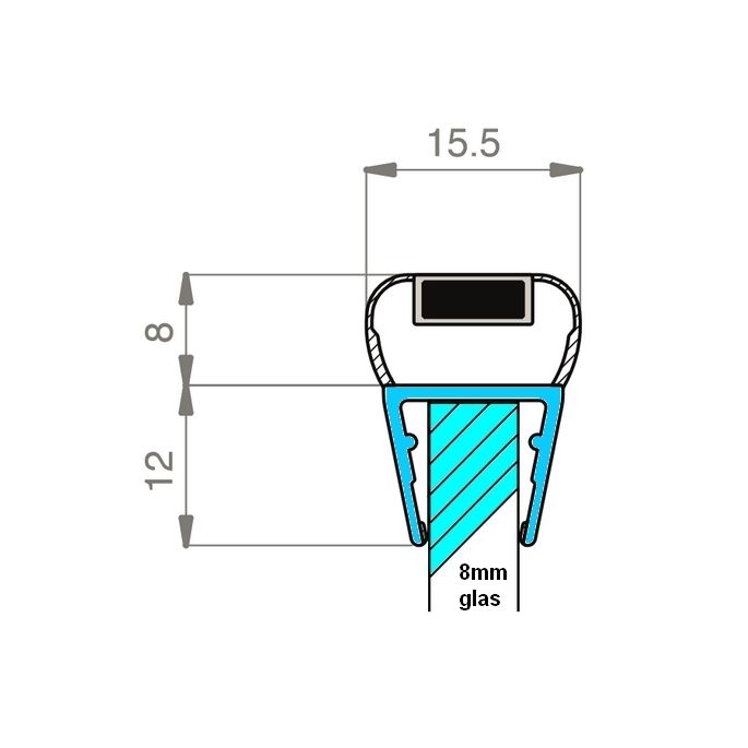 Exa-Lent Universal monsterstukje doucherubber type DS22 - 2cm lengte en geschikt voor glasdikte 8mm - magneet recht