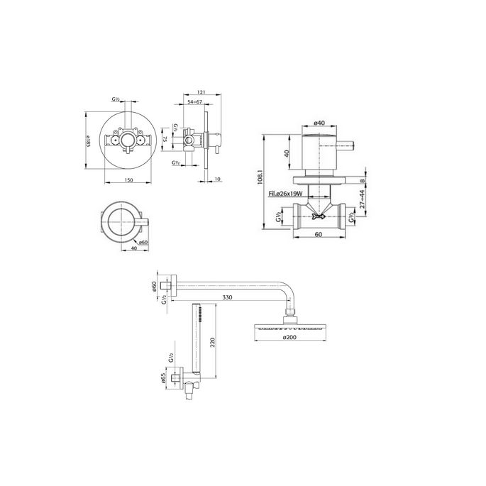 Pure Duero DU5431-ZW Duscheinbauset mit Thermostat und 2 Absperrhähnen Mattschwarz