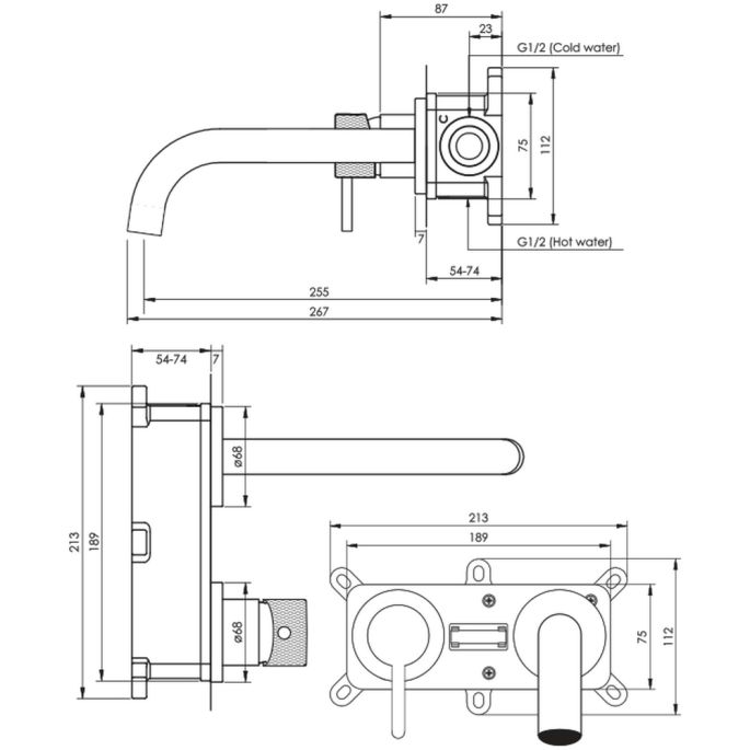 Brauer Carving 5-GG-083-B6-65 inbouw wastafelmengkraan met gebogen uitloop en rozetten model A2 goud geborsteld PVD