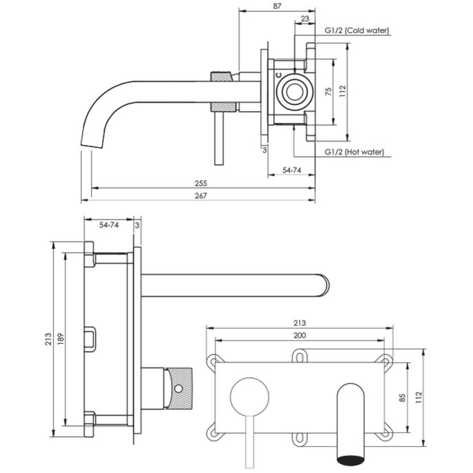 Brauer Carving 5-GG-083-B6 inbouw wastafelmengkraan met gebogen uitloop en afdekplaat model A2 goud geborsteld PVD