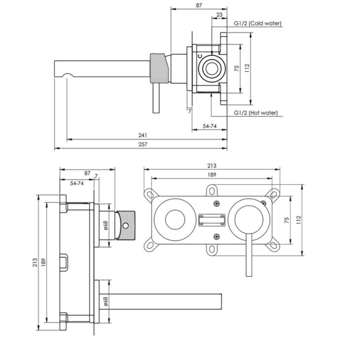 Brauer Carving 5-GG-083-S6-65 inbouw wastafelmengkraan met rechte uitloop en rozetten model A2 goud geborsteld PVD