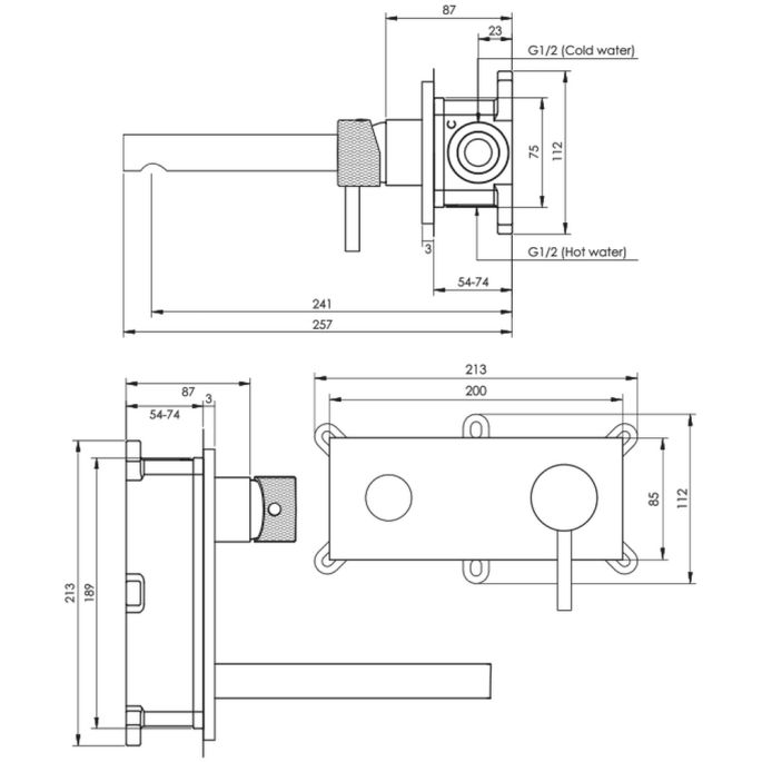 Brauer Carving 5-GK-004-S6 inbouw wastafelmengkraan met rechte uitloop en afdekplaat model A1 koper geborsteld PVD