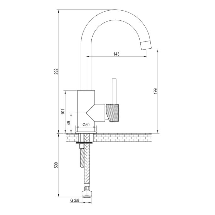 Brauer Carving 5-S-003-R4 hoge opbouw wastafelmengkraan met draaibare ronde uitloop model A mat zwart