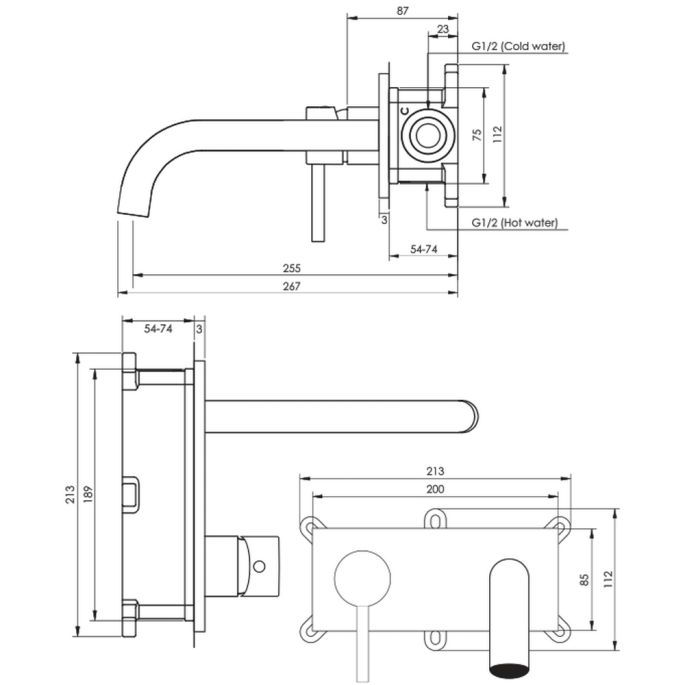 Brauer Edition 5-GG-083-B4 inbouw wastafelmengkraan met gebogen uitloop en afdekplaat model D2 goud geborsteld PVD