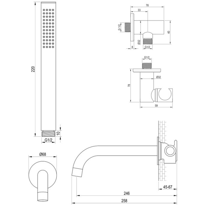 Brauer Edition 5-GG-210 thermostatische inbouw badkraan met drukknoppen SET 03 goud geborsteld PVD