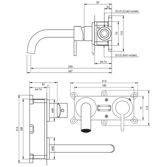Brauer Edition 5-GM-004-B4-65 inbouw wastafelmengkraan met gebogen uitloop en rozetten model D1 gunmetal geborsteld PVD