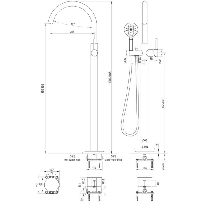 Brauer Edition 5-GM-042-2 freestanding bath mixer SET 02 gunmetal brushed PVD