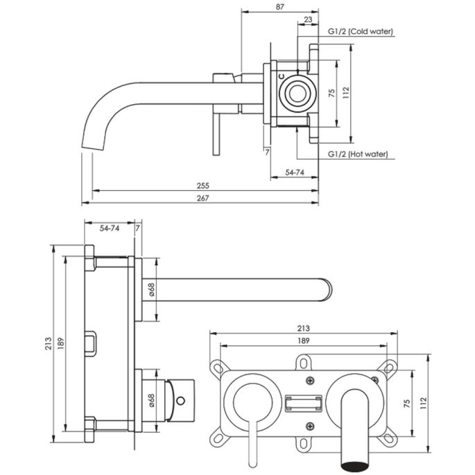 Brauer Edition 5-GM-083-B4-65 inbouw wastafelmengkraan met gebogen uitloop en rozetten model D2 gunmetal geborsteld PVD
