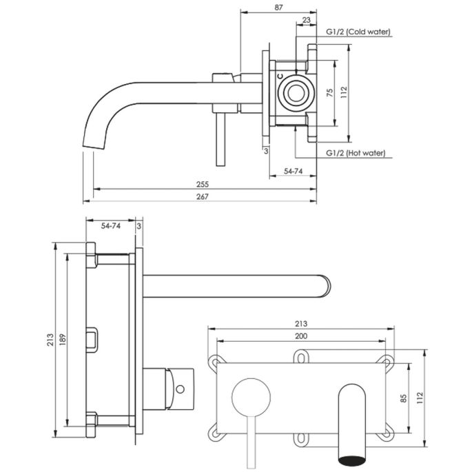 Brauer Edition 5-GM-083-B5 inbouw wastafelmengkraan met gebogen uitloop en afdekplaat model B2 gunmetal geborsteld PVD