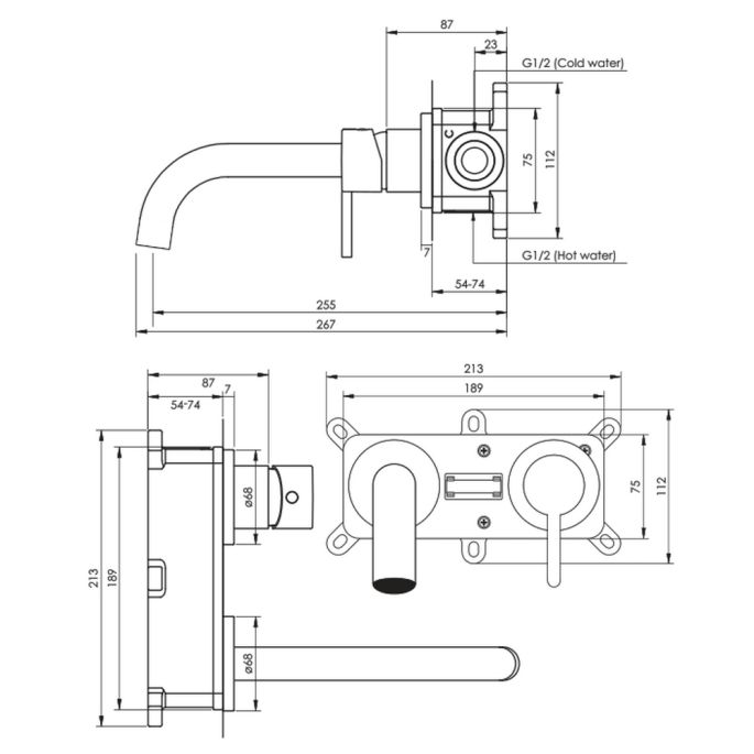 Brauer Edition 5-NG-004-B3-65 inbouw wastafelmengkraan met gebogen uitloop en rozetten model C1 RVS geborsteld PVD