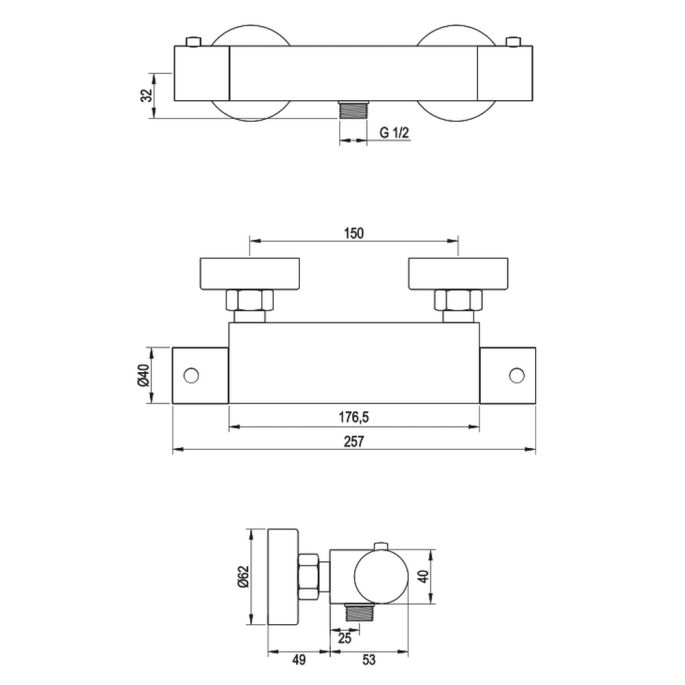 Brauer Edition 5-NG-044 opbouw douche thermostaatkraan RVS geborsteld PVD