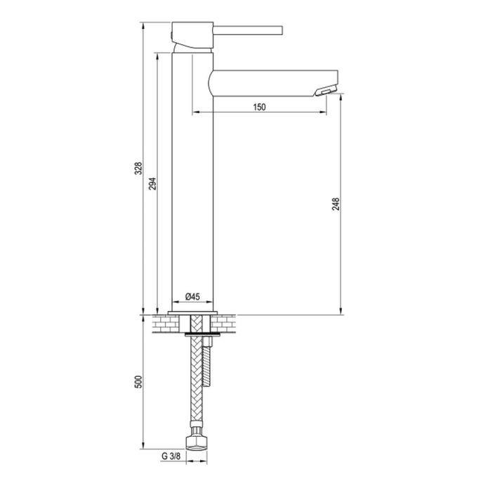 Brauer Edition 5-S-002-HD5 verhoogde opbouw wastafelmengkraan model B mat zwart