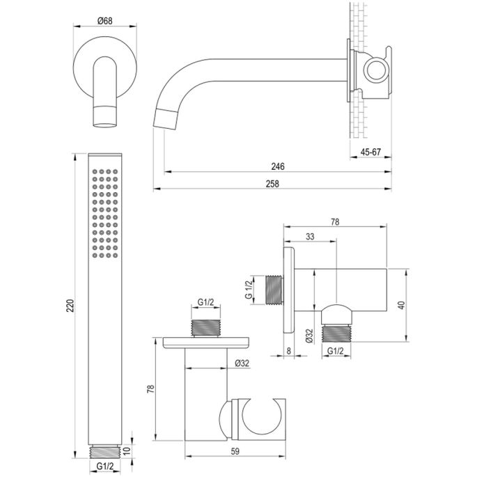 Brauer Edition 5-S-022 thermostatische inbouw badkraan SET 01 mat zwart