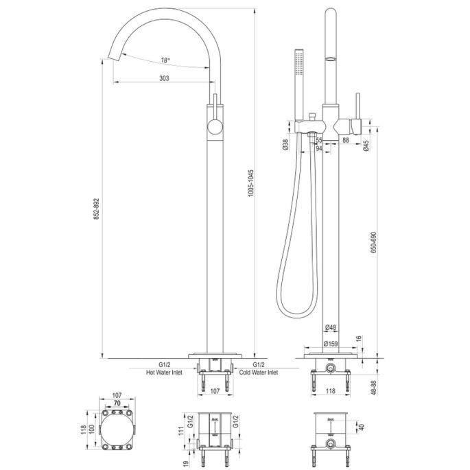 Brauer Edition 5-S-042-1 freestanding bath mixer SET 01 matt black