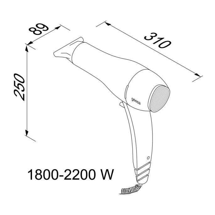 Geesa Hair Dryer 916490-06 haardroger 1800-2200W, 2 luchtsnelheden, 3 temperatuurmodi, 81.5 db, luchtstroom 48 m3/h zwart
