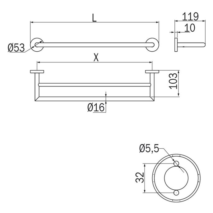 Inda Gealuna A1019CNS dubbele handdoekhouder 65cm RVS geborsteld