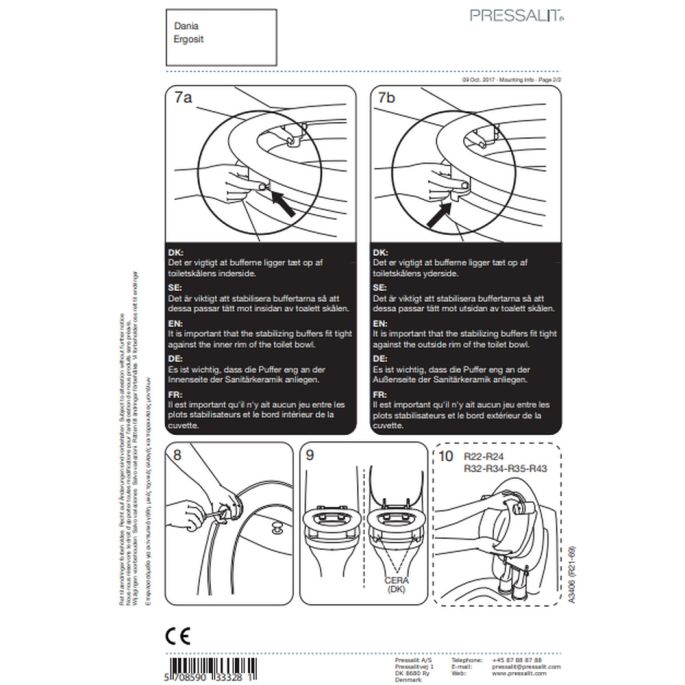 Pressalit Dania R23000 toiletzitting 50mm verhoogd zonder deksel wit