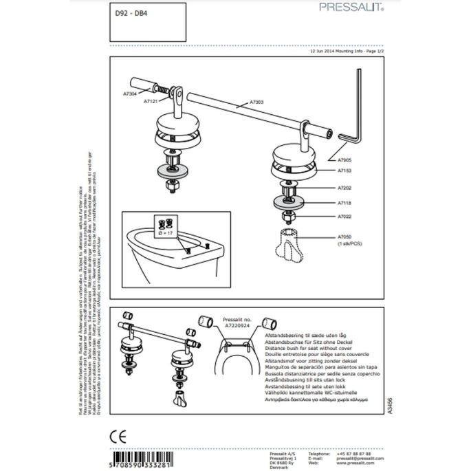 Pressalit Dania non contact R38000-D92999 toiletzitting met deksel wit