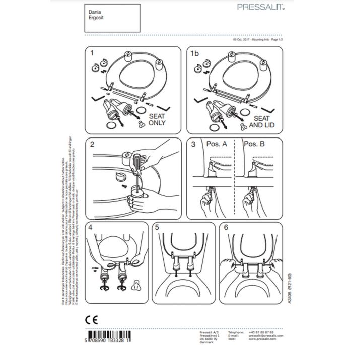 Pressalit Dania R23000 toiletzitting 50mm verhoogd zonder deksel wit