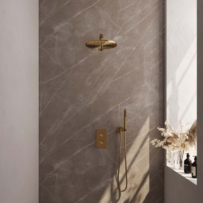 Brauer Edition 5-GG-053 thermostatische inbouw regendouche 3-weg omstelling SET 26 goud geborsteld PVD
