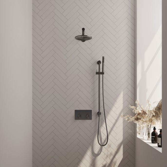 Brauer Edition 5-GM-172 thermostatische inbouw regendouche met drukknoppen SET 61 gunmetal geborsteld PVD