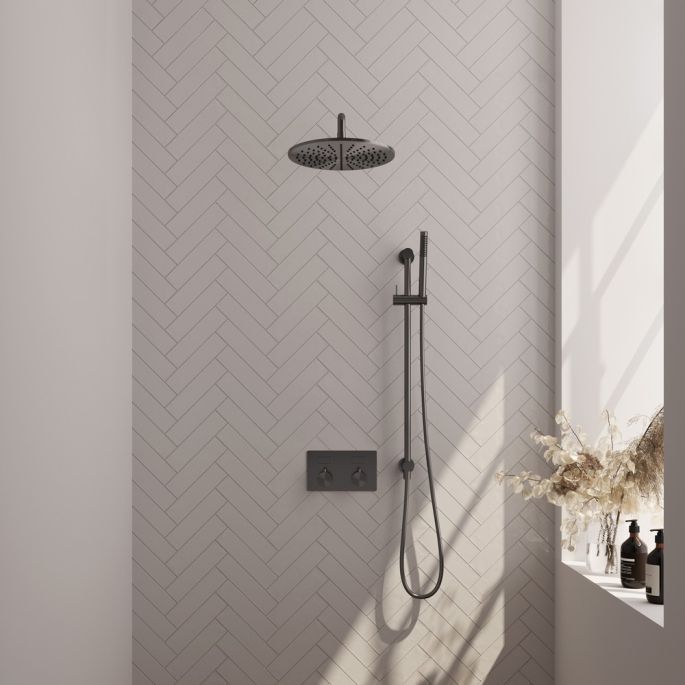 Brauer Edition 5-GM-175 thermostatische inbouw regendouche met drukknoppen SET 64 gunmetal geborsteld PVD