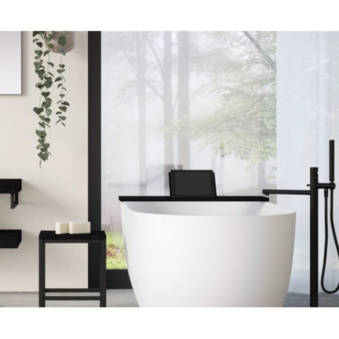 Looox Bath Collection WBSHELFBL78MW badplank 78 cm massief eiken zwart met inzet mat wit