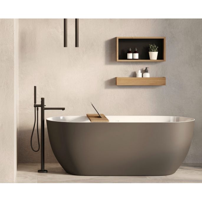 Looox Bath Collection WBSHELF69MW badplank 69 cm massief eiken old grey met inzet mat wit