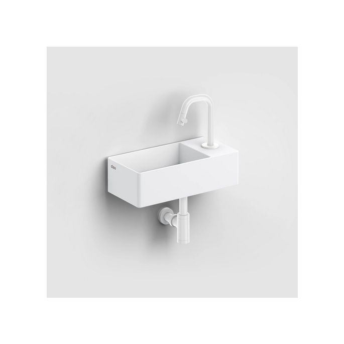 Clou Kaldur CL060509920 set tbv (New)Flush / First fonteinen - fonteinkraan (rechtse versie), sifon en afvoerplug, mat wit